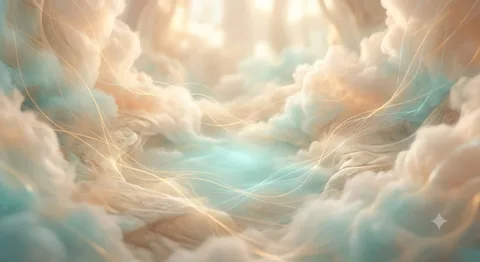 Nubes cálidas atravesadas por hilos de luz, imagen del santuario de comprensión